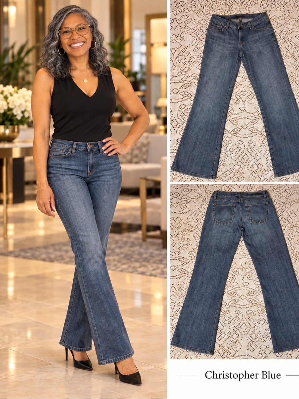 Christopher Blue Classic Bootcut Jeans in Medium Blue Size 6